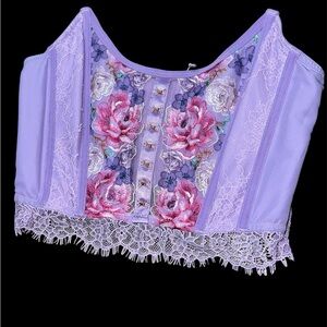 Victoria's Secret Lavender Floral Embroidered Lace Bustier Crop Top  sz sp